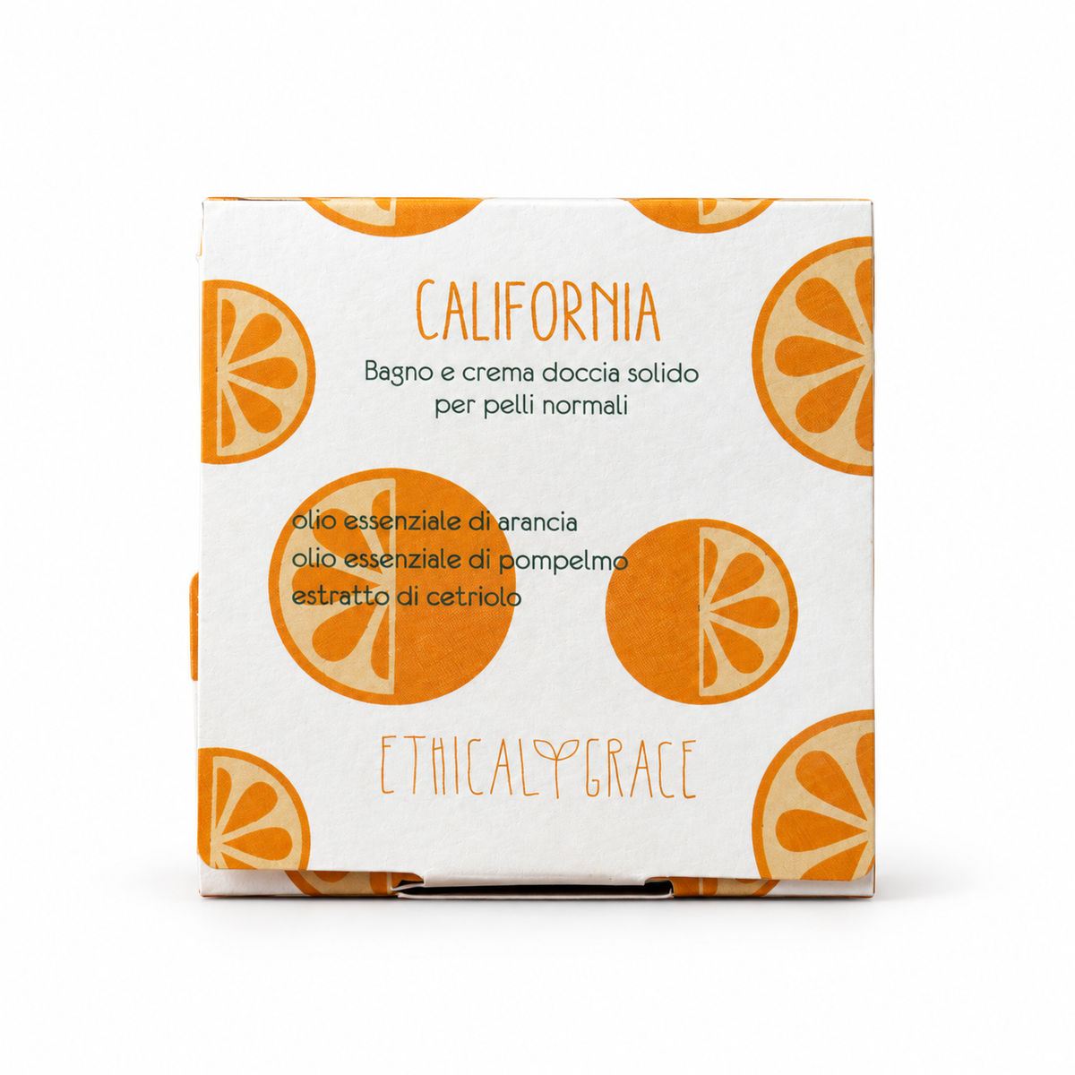 California crema e bagnodoccia solido 2 in 1 agli agrumi, confezione su sfondo bianco
