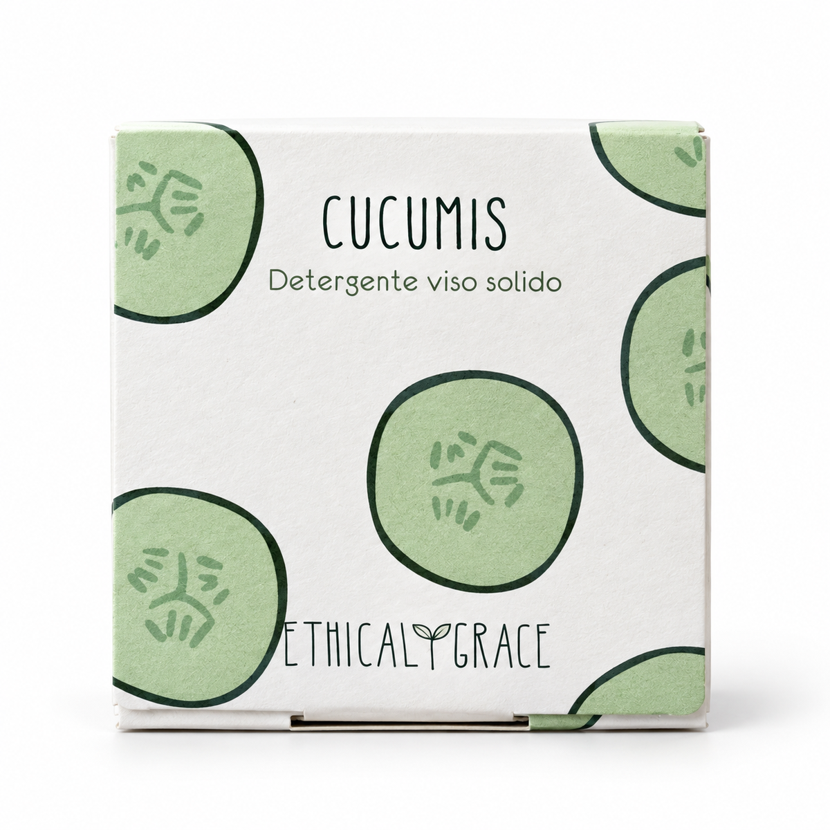 Cucumis detergente viso solido per pelle mista, confezione su sfondo bianco