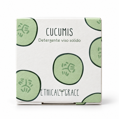 Cucumis detergente viso solido per pelle mista, confezione su sfondo bianco