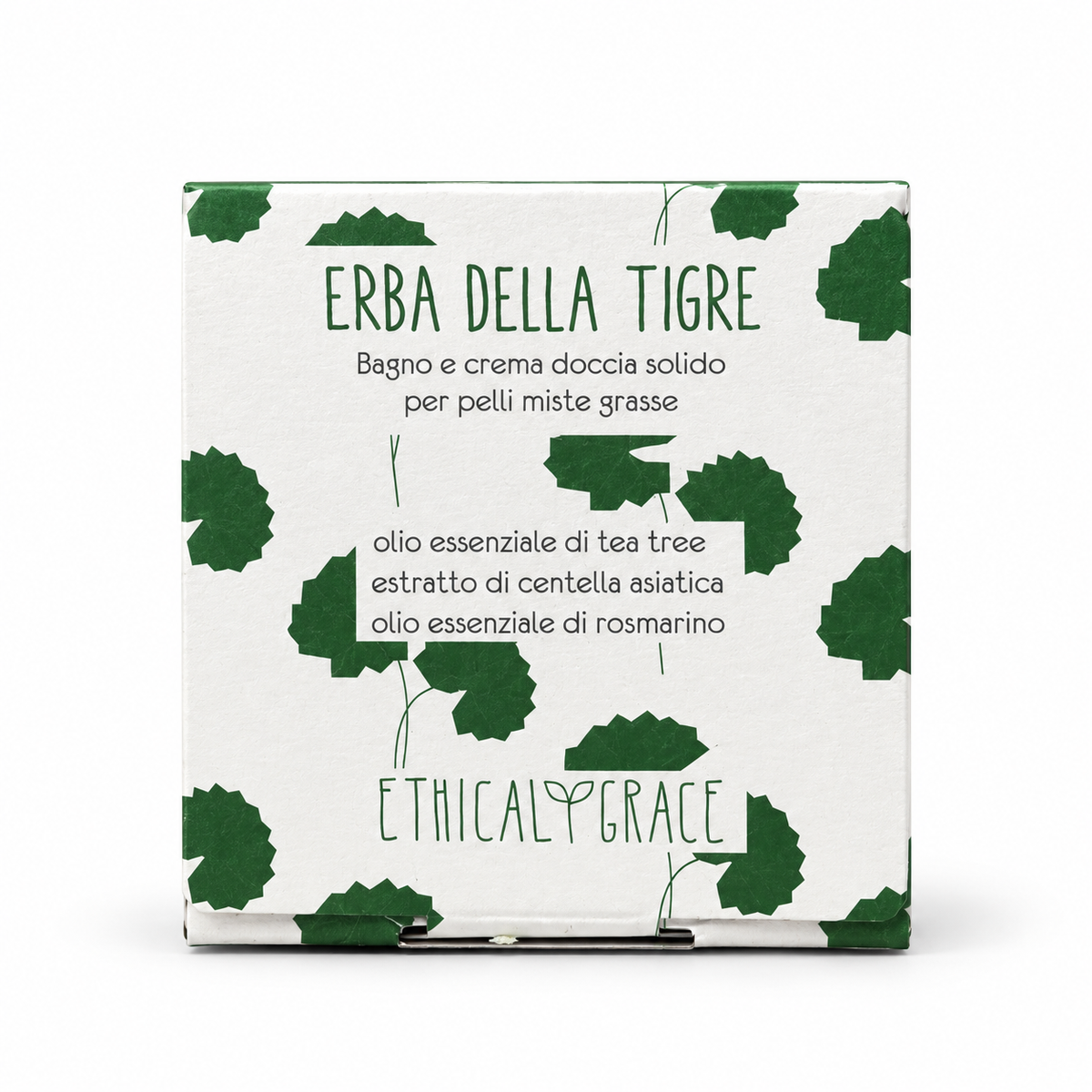 Erba della Tigre crema e bagnodoccia solido 2 in 1, confezione su sfondo bianco